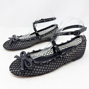 Valentino Rockstud Mesh Bow Ballet Flats Black Womens Size 38.5